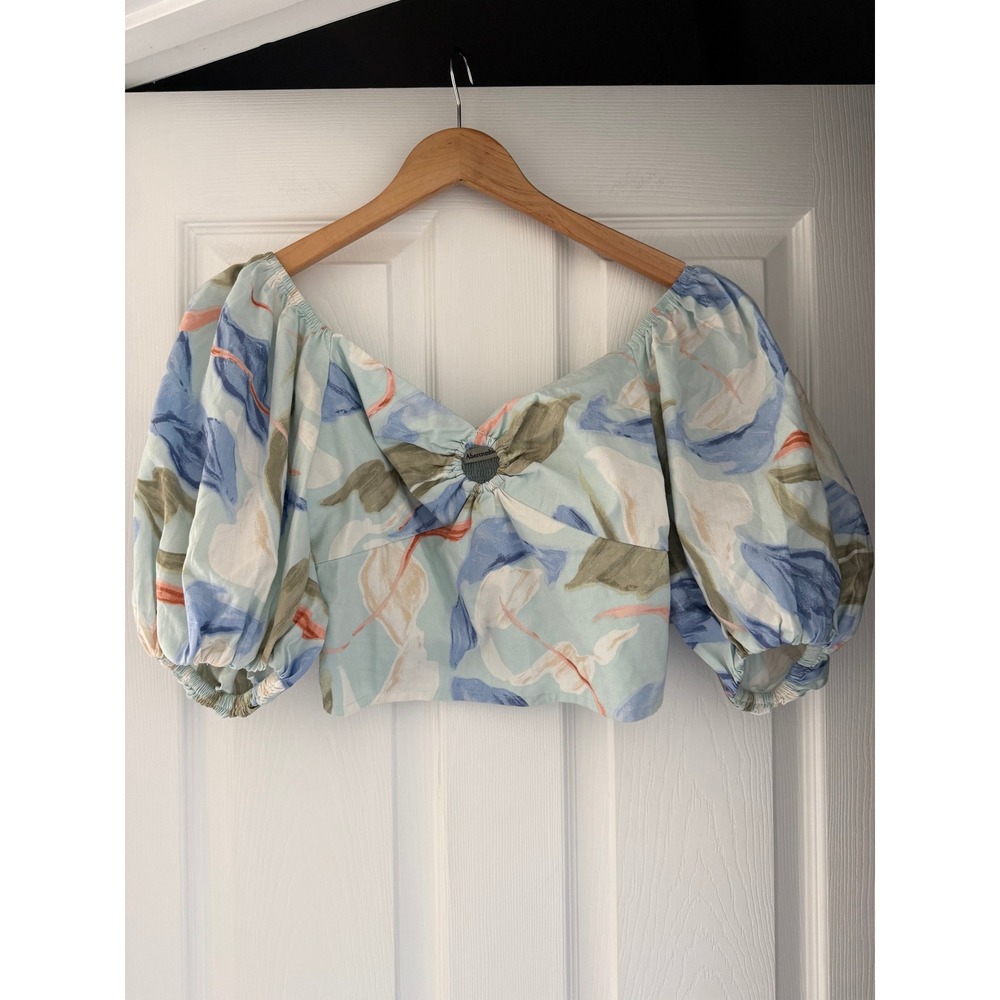 Abercrombie Womens Cropped Pastel Floral Top Balloon Sleeves